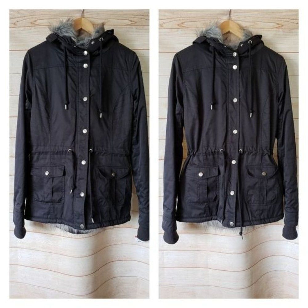 Lorna Jane Sahara Faux Fur Lined Jacket Coat Black Women's Size Small Winter